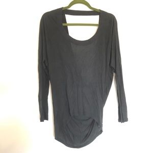 Black Deep Open Back Long Sleeve Top